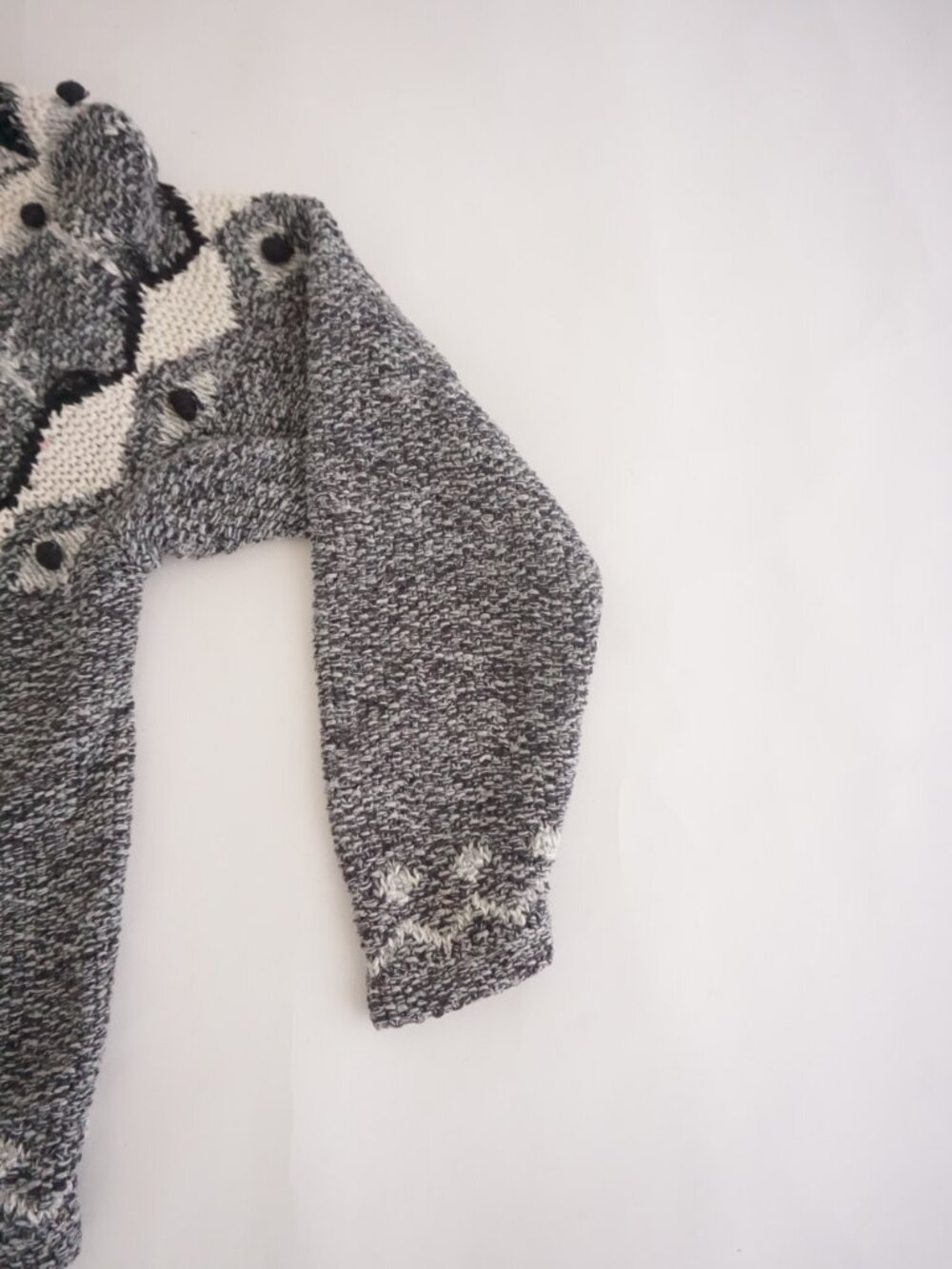 Vintage Crazy Horse Grey Black Geometric Textured Button Cotton Cardigan S - Picture 4 of 12